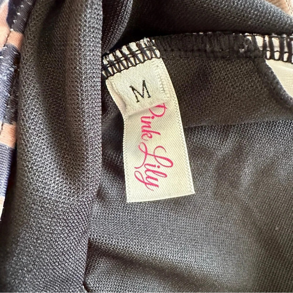 Pink Lily size Medium Leopard Print One Piece Swimsuit Mesh Pom Pom Trim Sexy - Picture 6 of 6